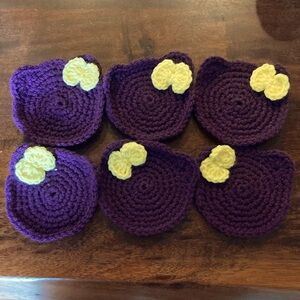 Handmade Crochet Granny Squares or Purple Coasters with Yellow Accents